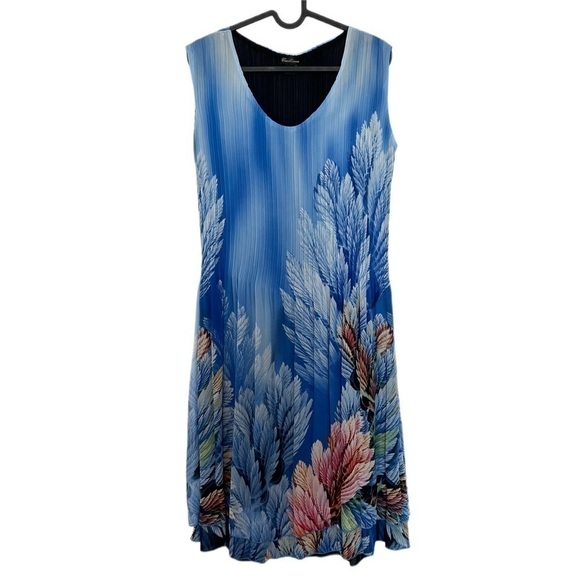 Caeliann Accordian Pleated Coastal Beach Coral Reef Ocean Aquatic Sundress Large - Picture 1 of 8